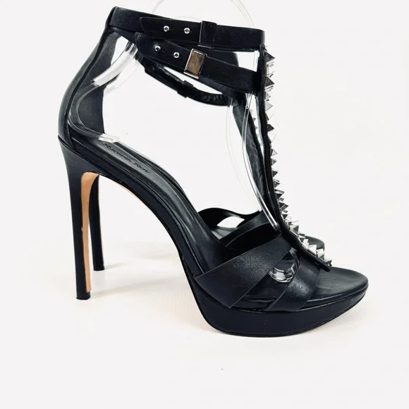 Rachel Roy DALYCE Black Leather Studded Platform Heel Ankle Strap Sandal 7.5